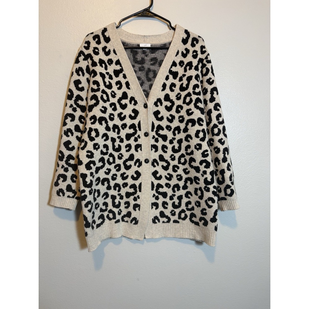 J.Jill Women Large? Leopard Print Cozy V-Neck Button Front Relaxed Cardigan